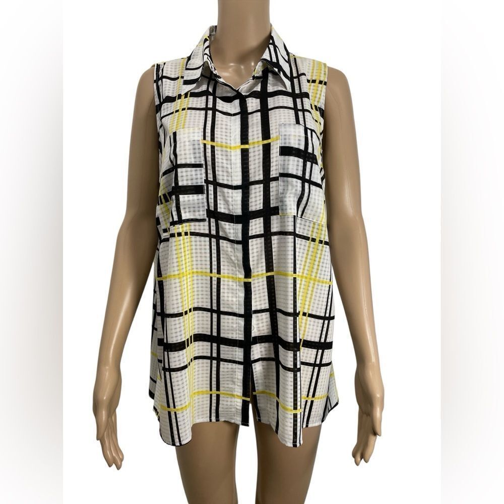 NY Collection Plaid Women's Black and Yellow Checkered Sleeveless Top size 1X
